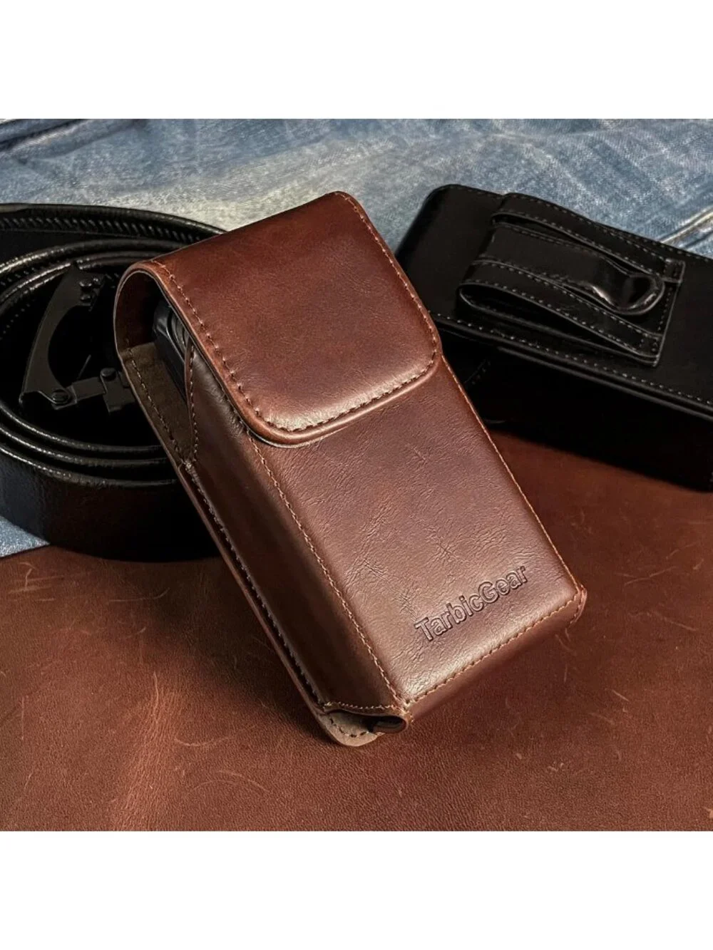 Stylish Leather Flip Phone Case with Belt Clip Pouch for Kyocera, TCL, Nokia